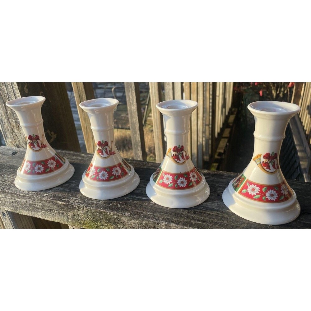 Charlton Hall by Kobe Japan Set of 4 Christmas Candlestick Holders Vtg